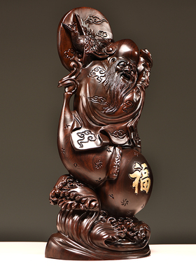 黑檀木雕刻老寿星公寿翁红木摆件家居装饰祝寿生日贺寿礼品工艺品