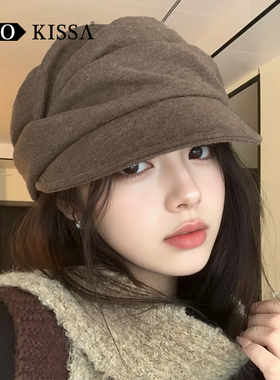 复古褶皱鸭舌帽女秋冬马术帽