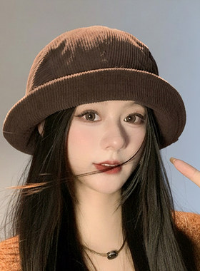 日系灯芯绒渔夫帽女显脸小百搭