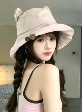 日系猫耳双面戴防晒渔夫帽女款
