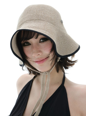 老钱风系带防晒可折叠渔夫帽女