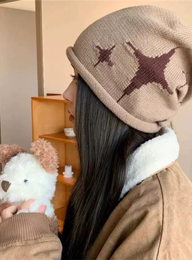 秋冬女大头围显脸小堆堆针织帽