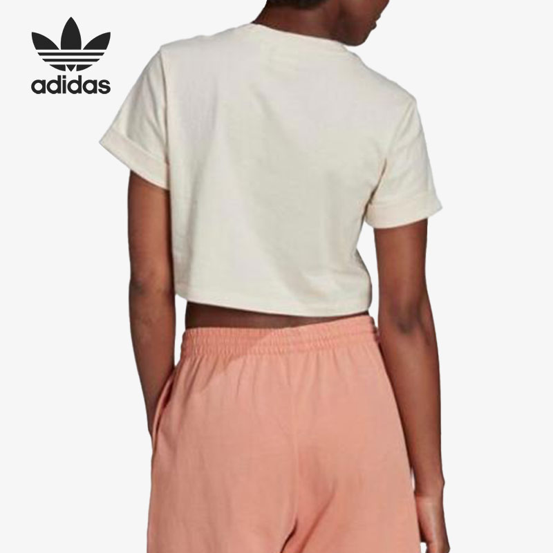 Adidas/阿迪达斯正品三叶草2021新款女子运动透气短袖H37880 - 图1