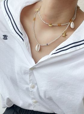 多用途小众轻奢钥匙链金海星贝壳