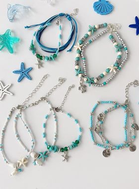 小众设计感薄荷蓝绿情侣手链治愈