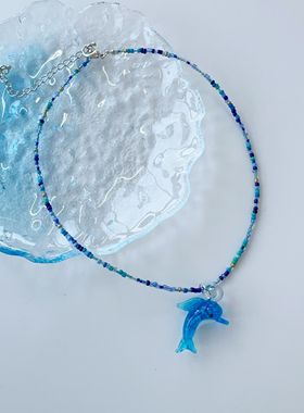 海色海豚项链毛衣链y2k百搭挂链