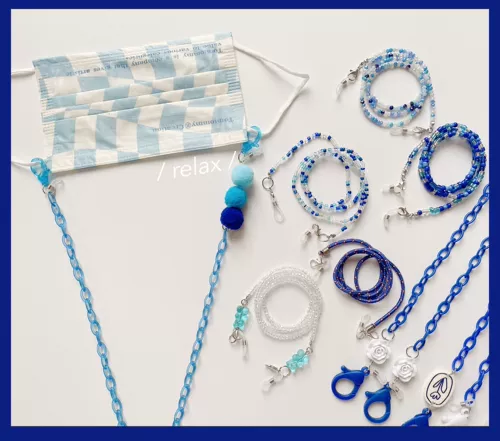 Синяя медицинская маска, беспроводной ремешок, наушники, шнурок-держатель, очки, ожерелье, bluetooth