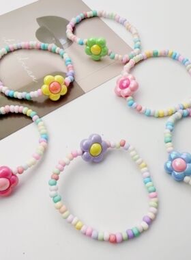 冰淇淋色串珠小花手链饰品