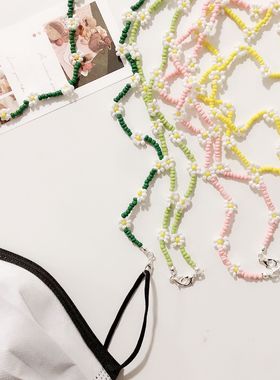 口罩小花墨镜韩版时尚珠款项链