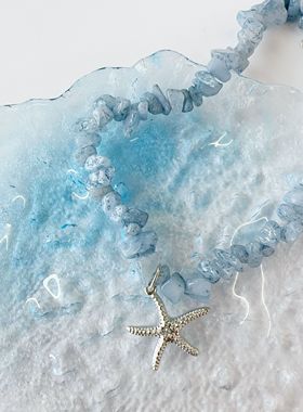 蓝色系不规则碎石海星项链