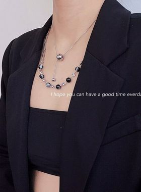 小众设计项链黑白珠子锁骨链