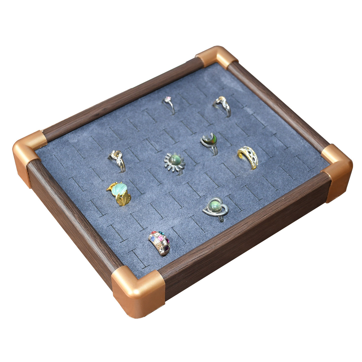 胡桃纹首饰托盘戒指收纳盒柜台手镯陈列道具护角框高档珠宝看货盘,淘宝优惠券,粉丝福利购,淘宝优惠卷