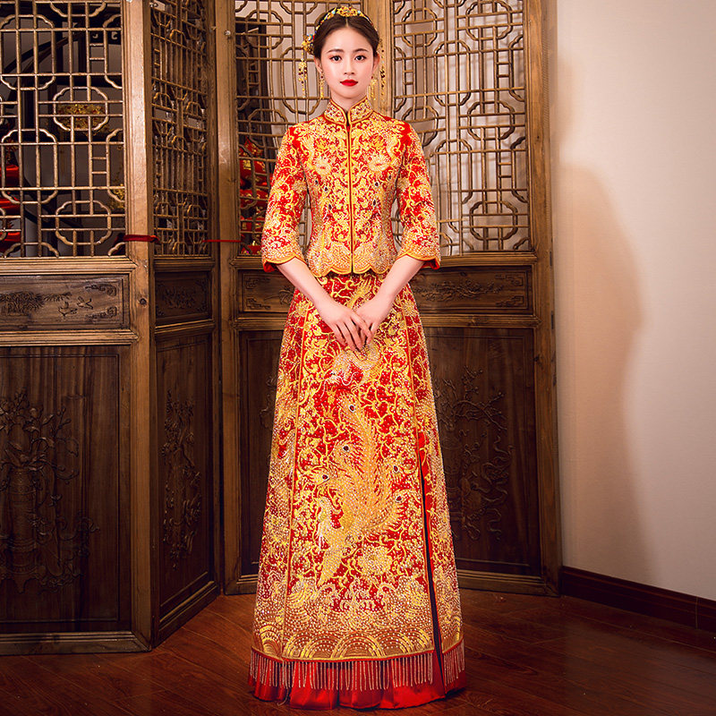 秀禾服新娘2019新款春季中式秀婚纱 人生大事旗袍