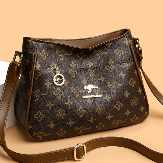 Genuine leather shoulder crossbody bag large capacity printed mom bag