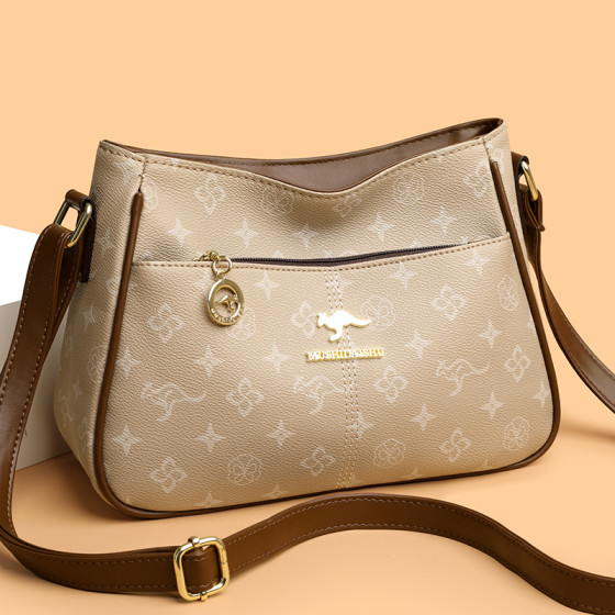 Genuine leather shoulder crossbody bag large capacity printed mom bag