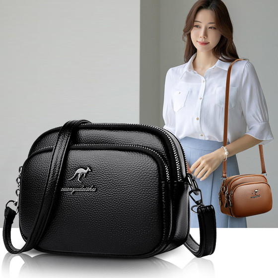 Genuine leather round bag first layer cowhide shoulder crossbody bag for women