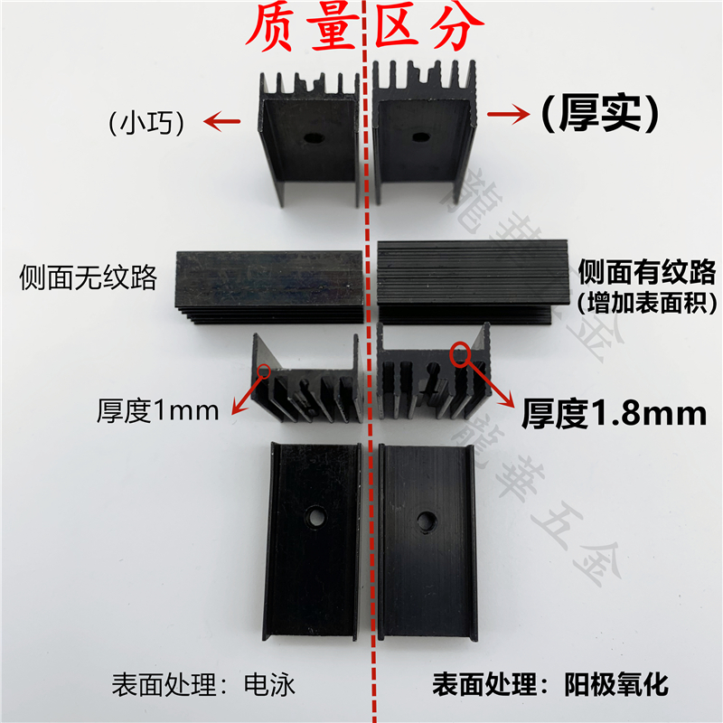 TO-220散热片厚款 7805专用散热器 15*10-21/30/50 白色/黑色单针 - 图0