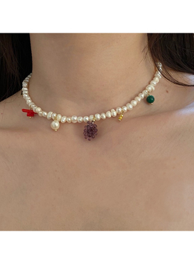 EPUU水果石榴天然淡水珍珠项链