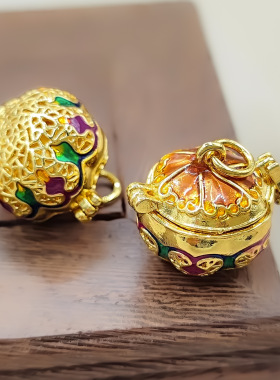 古法镀金饰品南瓜可打开嘎乌吊坠中国风diy手工编织摆件挂饰项链