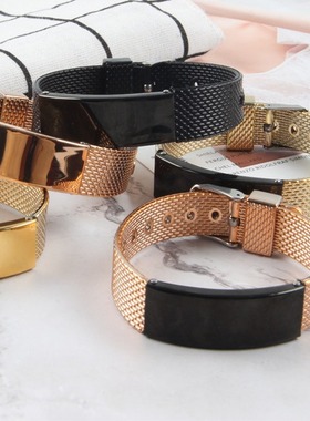 30年厂批发电镀黑色玫瑰金手饰男女刻字饰品不锈钢PU手链手饰现货