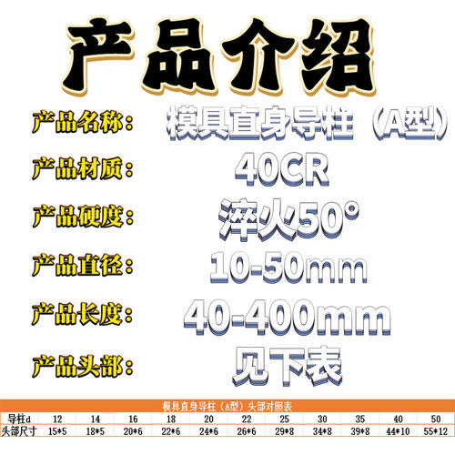 导柱导套40CR直边导柱塑模普通导柱内导柱模具配件直径12 14 16 - 图0