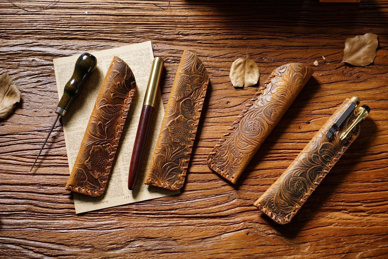 复古疯马皮棕色中性笔钢雕刻花纹笔袋,淘宝优惠券,粉丝福利购,淘宝优惠卷