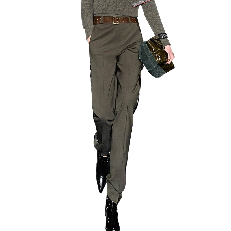 欧洲站时尚显瘦休闲裤设计感秋季铅笔裤高腰OL风气质直筒裤-图3