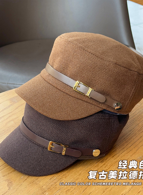 秋冬气质毛呢马术帽复古美拉德