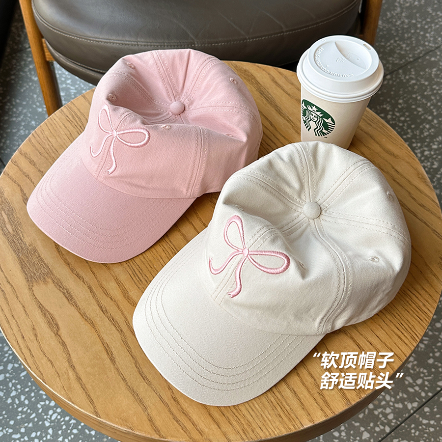 韩国ins风蝴蝶结棒球帽女生甜美可爱浪漫粉色帽子百搭软顶鸭舌帽