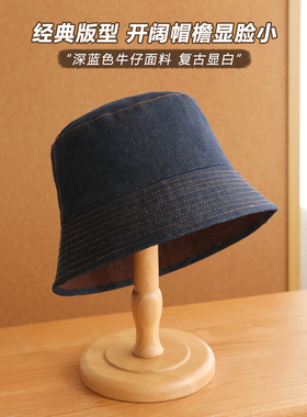 双面可戴渔夫帽复古牛仔水桶帽