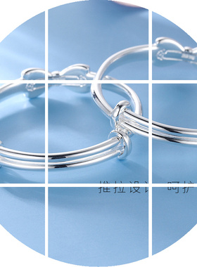 宝宝镯蝴蝶结珐琅足银999纯银童镯满月婴儿儿童手镯小孩手环礼物