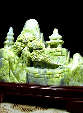天然玉石雕刻山水摆件中式装饰品书房客厅玄关办公室招财风水摆设
