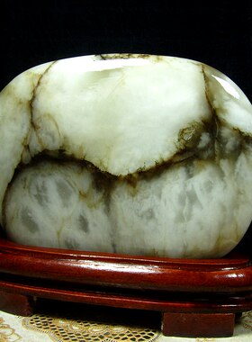 中式国风天然玉石灵芝原石摆件