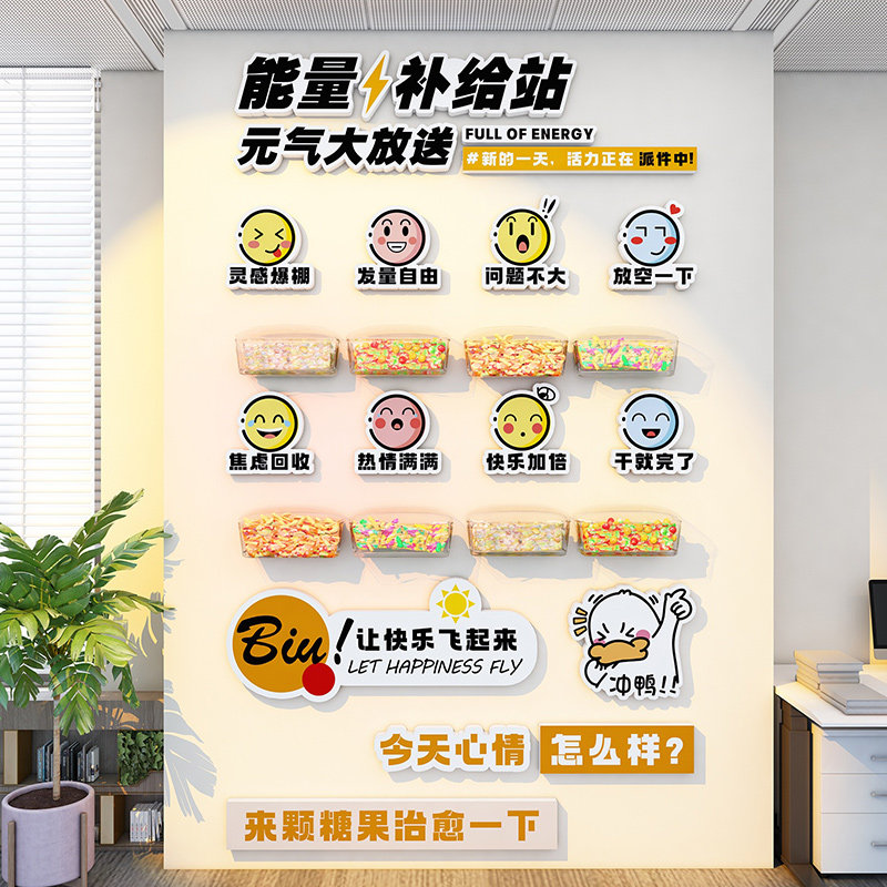公司休息室能量补给站茶水间文化墙贴办公室零食糖果装饰墙贴立体,淘宝优惠券,粉丝福利购,淘宝优惠卷