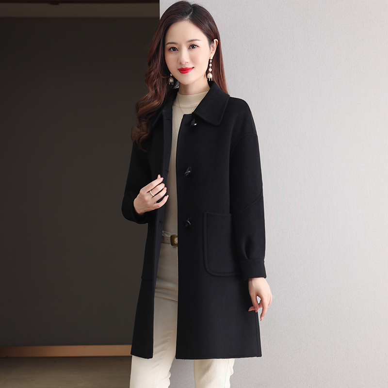 红色韩版高级感双面羊绒大衣女2025新款中长款高端秋冬羊毛呢外套 - 图2