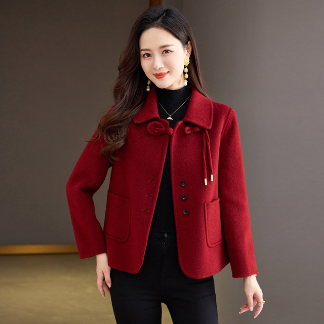 燕麦色短款高端双面羊绒大衣女2025年新款秋冬洋气小个子羊毛外套