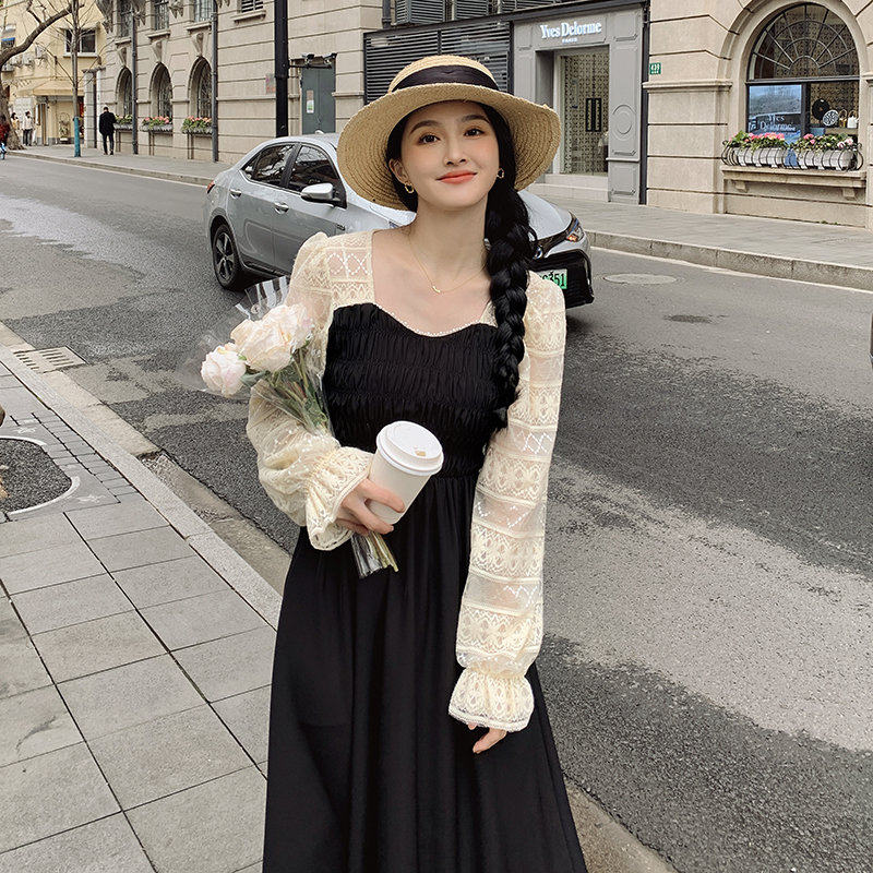 现货新款上市2023年春季优质精品疯狂促销珍珠蕾丝拼接长裙显瘦