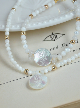 天然蝶贝串珠女铃兰花项链