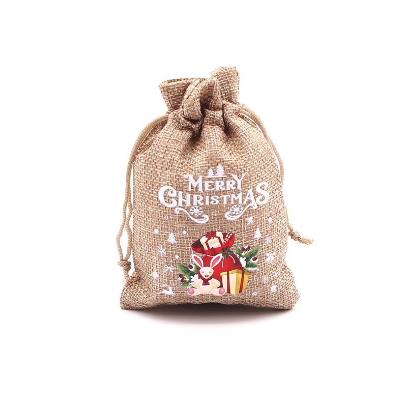 圣诞仿麻布礼品袋圣诞节儿童礼物糖果包装袋苹果抽绳束口收纳袋子 - 图2