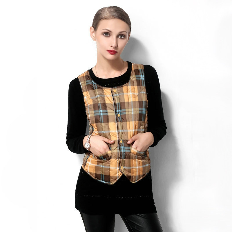 女马甲羽绒棉背心秋冬丝棉衣格子弹力修身显瘦保暖内穿夹棉马夹,淘宝优惠券,粉丝福利购,淘宝优惠卷