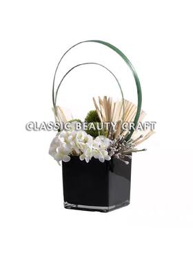 样板间桌面壶型银色花瓶托盘蓝色玻璃花器茶几软装饰品组合摆件