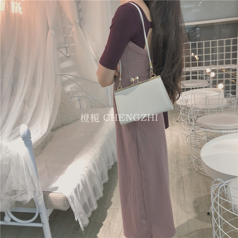 橙栀自制复古皮质小方包百搭夹子包 橙栀女士包袋