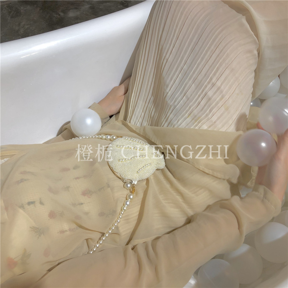 ins贝壳珍珠串珠网红仙女编织包 橙栀女士包袋