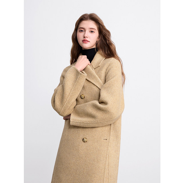 betu百图减龄羊毛双面呢大衣女长款过膝2025年冬季新款毛呢外套