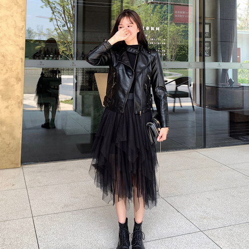 2025春秋时尚女士新款皮夹克女短款韩版pu皮黑色机车小个子短外套 - 图0