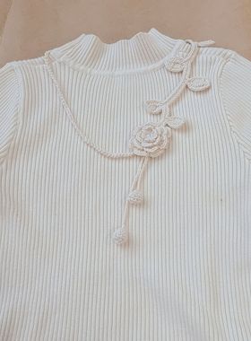 2024秋原创手工日系米白森女式气质淡雅百搭配饰裙装饰项链毛衣链