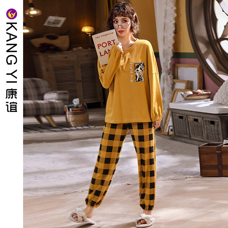 康谊长袖纯棉套装春秋情侣全棉睡衣 康谊深圳睡衣/家居服套装