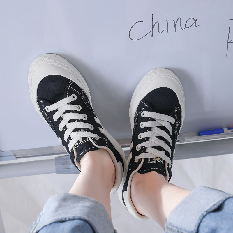 人本复古帆布鞋女2021新款小白鞋平底运动休闲鞋百搭秋季低帮女鞋