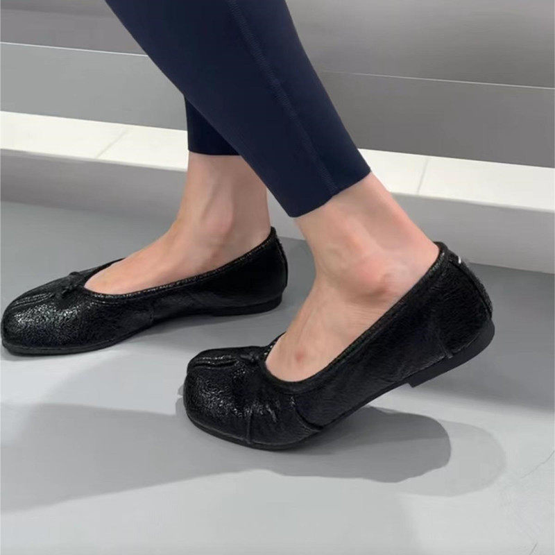 诗歌兰复古浅口分趾猪蹄单鞋女2024新款懒人平底鞋一脚蹬奶奶鞋鞋