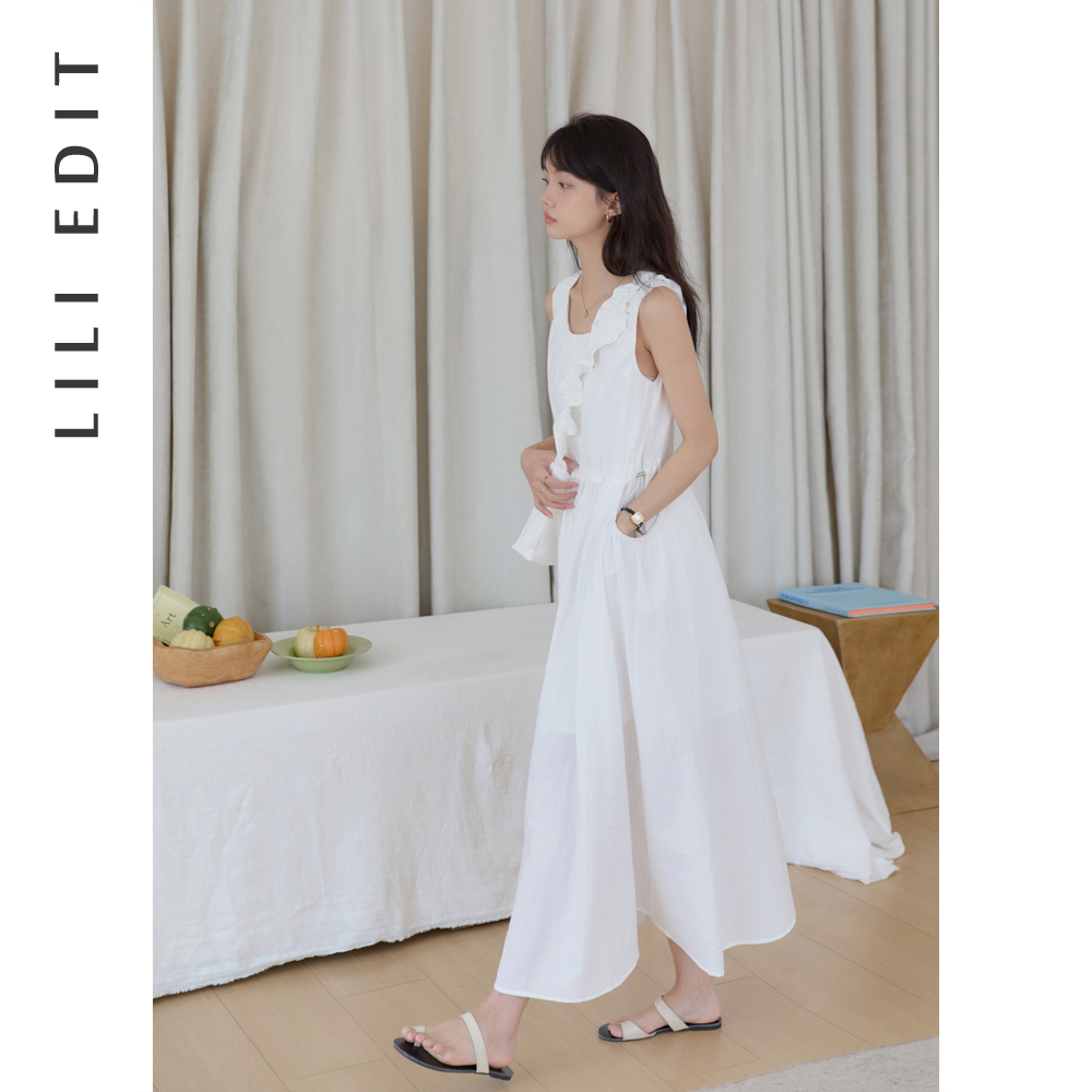 LILI EDIT/韩风chic橡筋抽绳背心裙女夏新款显瘦低圆领无袖连衣裙 - 图2